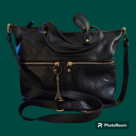 ASPEN Large Black Leather Satchel Crossbody Bag - Picture 1 of 16